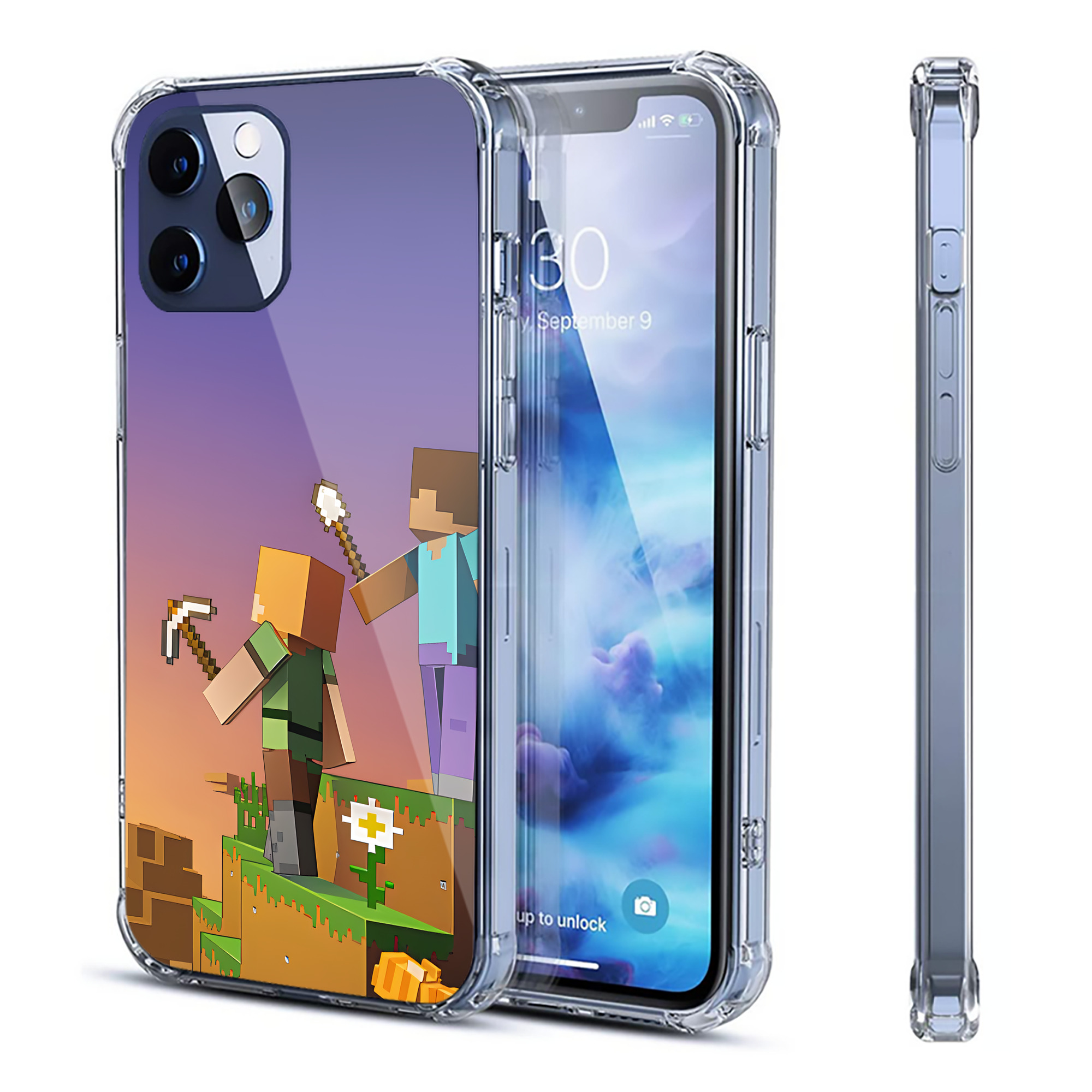 （画像用） マインクラフト ブロックの世界 Minecraft MC Block world 【iPhone 12シリーズ対応】透明スマホケース（クリアソフトケース）